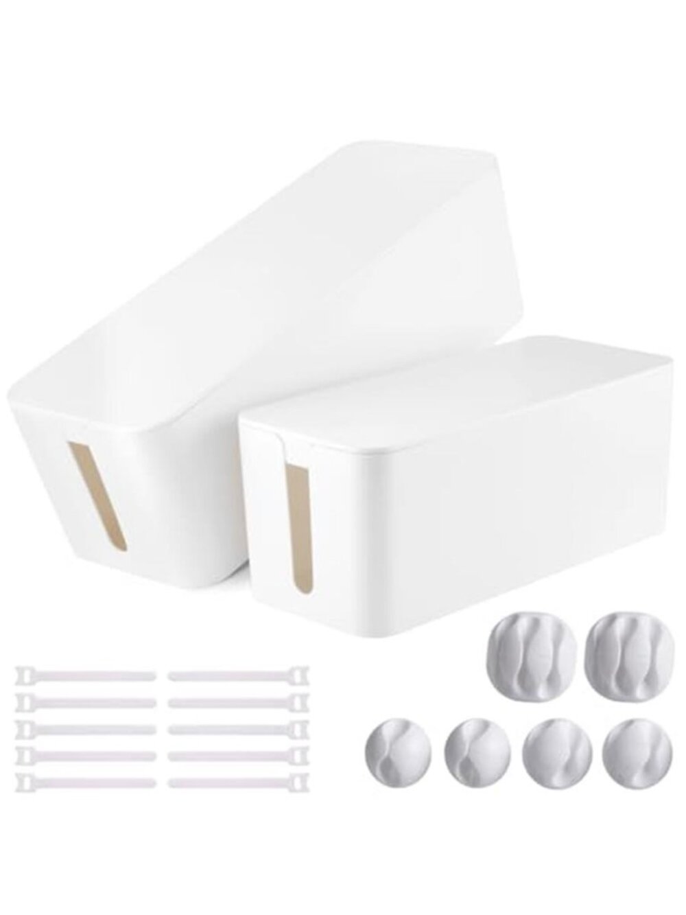 Cable Management Box 2 Pack Cord Organizer Hide Surge Protector Desk White